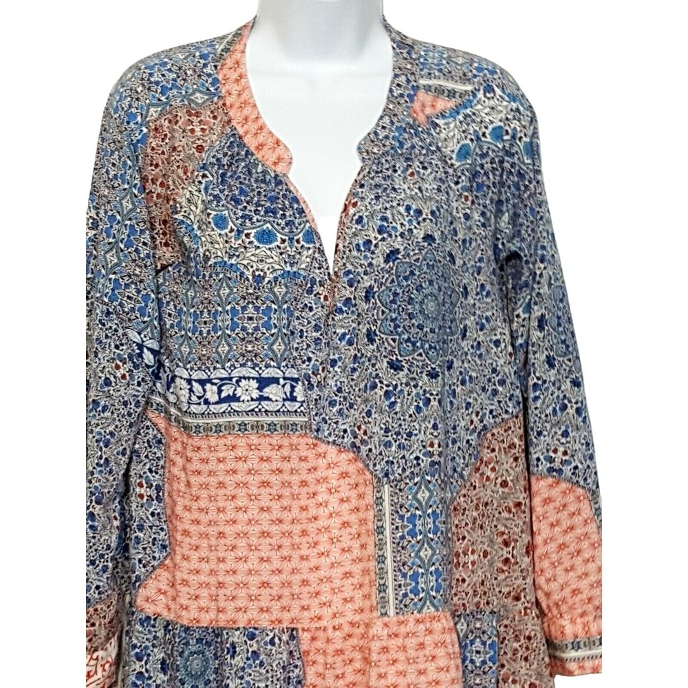 Sanctuary Blouse Large Women's Boho Patchwork Peasant V-Neck Long Sleeve